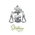 Strategy, puzzle, business, teamwork, success concept. Hand drawn isolated vector.