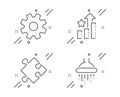 Strategy, Service and Ranking stars icons set. Shower sign. Puzzle, Cogwheel gear, Winner results. Bathroom. Vector