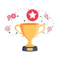 Strategy for success win prize and reward program. Golden cup game trophy for award ceremony. Royalty Free Stock Photo