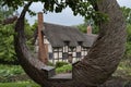 Anne Hathaway`s William Shakespeare`s wife famous thatched cottage and garden at Shottery, just outside Stratford upon Avon, En Royalty Free Stock Photo