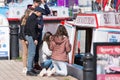 Children deciding which ice cream to buy from boat Royalty Free Stock Photo