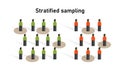 Stratified sampling method in statistics. Research on sample collecting data in scientific survey techniques.