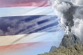 stratovolcano eruption at day time with white smoke on Thailand flag background, troubles because of disaster and volcanic ash