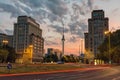 Strausberger Platz in Berlin after sunset Royalty Free Stock Photo