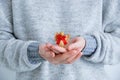 Straw angel in the hands of  caucasian woman close up Royalty Free Stock Photo