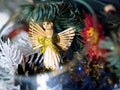 Straw angel inside the christmas decoration Royalty Free Stock Photo