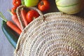 Straw Bag and Healthy Food Royalty Free Stock Photo