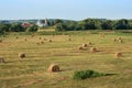 Straw bales amongst fields Royalty Free Stock Photo