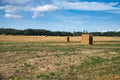 Straw bales on a harvested wheat field. Food supply. Agriculture to feed humanity Royalty Free Stock Photo