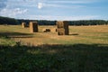 Straw bales on a harvested wheat field. Food supply. Agriculture to feed humanity Royalty Free Stock Photo