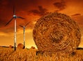Straw bales with wind turbine
