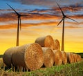 Straw bales with wind turbines