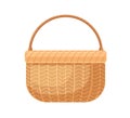 Straw basket with braided woven handle. Realistic wicker without lid. Empty basketwork for storage. Handmade wickerwork