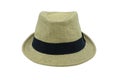 Straw beach hat fashion summer for men isolated on white background with clipping path. Vintage-style classic light brown color. Royalty Free Stock Photo