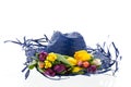 Straw blue hat with flowers