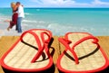 Straw Flip Flops and couple Royalty Free Stock Photo