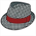 GINGHAM FEDORA HAT WITH RED TAPE DETAIL IN EDITABLE VECTOR Royalty Free Stock Photo
