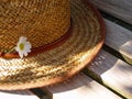 straw hat on a bench Royalty Free Stock Photo