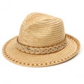 Straw hat with braid band isolated on white background Royalty Free Stock Photo