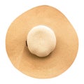 Straw hat with ribbon isolated on white background. Top view of fashion hats in summer style. Clipping path Royalty Free Stock Photo