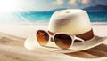 Straw Hat and Sunglasses on a Sandy Beach - Generative Ai