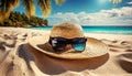 Straw Hat and Sunglasses on a Sandy Beach - Generative Ai