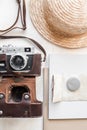 Straw hat tralel vintage retro photo camera travel photography kit organic vacation eco friendly