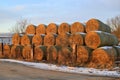 Straw hay at a horse stable in winter Royalty Free Stock Photo