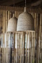 Straw lampshade and bamboo interior design Royalty Free Stock Photo
