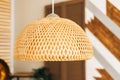 Straw lampshade in modern living room. Eco-friendly interior design Royalty Free Stock Photo