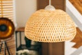 Straw lampshade in modern living room. Eco-friendly interior design Royalty Free Stock Photo