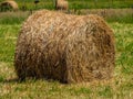Straw rolls on the berde grass Royalty Free Stock Photo