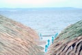 Straw roof of beach umbrella and blue sky Royalty Free Stock Photo