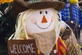 Straw Scarecrow Welcoming Fall and Autumn Royalty Free Stock Photo