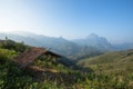 Straw shelter at mountain at Phou Khoun Royalty Free Stock Photo