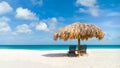 Straw umbrella on Eagle Beach, Aruba Royalty Free Stock Photo