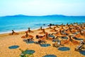 Straw umbrellas on peaceful beach in Bulgaria Royalty Free Stock Photo