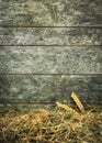 Straw and wheat on a rustic wooden background Royalty Free Stock Photo