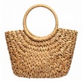 Straw Woven Beach Bag with Round Handles on White Background Royalty Free Stock Photo