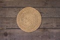 Straw Woven Round Hand Made Texture on Old Wooden Packground with Clipping Path Horizontal