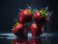 strawberres fruits splashing into water. ai generative