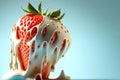 Strawberrie in milk cream. Side view. Generative AI