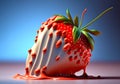 Strawberrie in milk cream. Side view. Generative AI