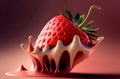 Strawberrie in milk cream. Side view. Generative AI