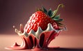 Strawberrie in milk cream. Side view. Generative AI