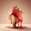 Strawberrie in milk cream. Side view. Generative AI