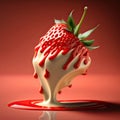 Strawberrie in milk cream. Side view. Generative AI