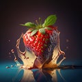 Strawberrie in milk cream. Side view. Generative AI