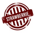 Strawberrie - red round grunge button, stamp