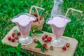 Strawberrie smoothie outside summer